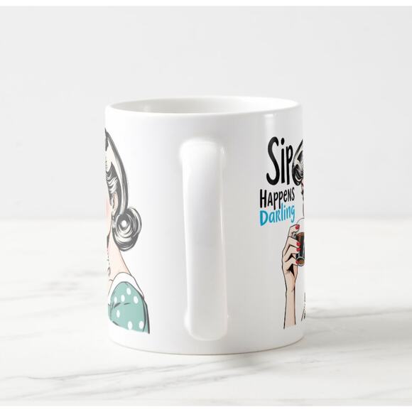 Sip Happens, Darling! Sassy Retro Pinup Mug - Picture 4 of 4
